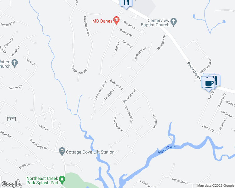 map of restaurants, bars, coffee shops, grocery stores, and more near 498 Hemlock Drive in Jacksonville