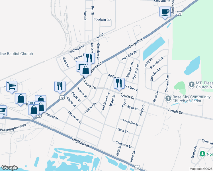 map of restaurants, bars, coffee shops, grocery stores, and more near 4806 Lynch Drive in North Little Rock