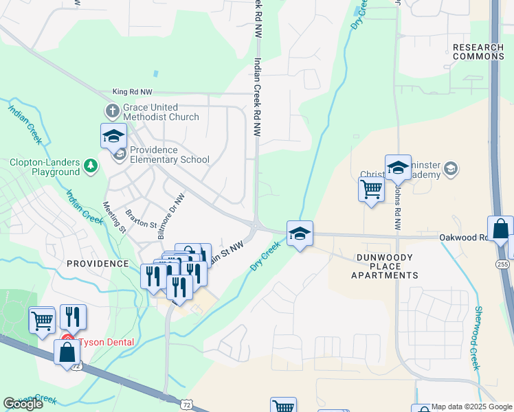 map of restaurants, bars, coffee shops, grocery stores, and more near 149 Indian Creek Road Northwest in Huntsville