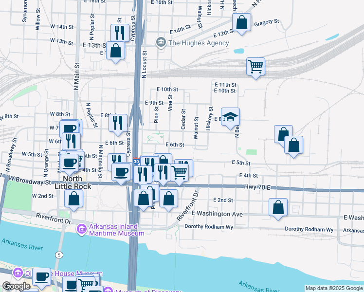 map of restaurants, bars, coffee shops, grocery stores, and more near in North Little Rock