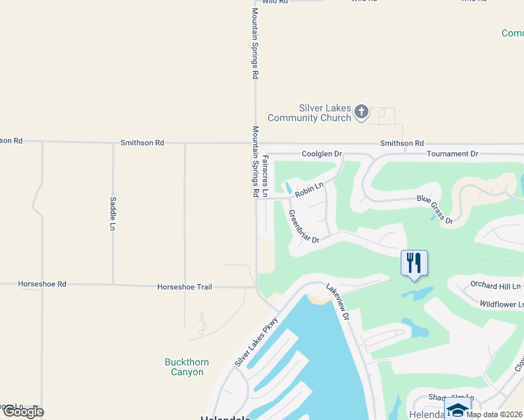 map of restaurants, bars, coffee shops, grocery stores, and more near 27912 Fairacres Lane in Helendale