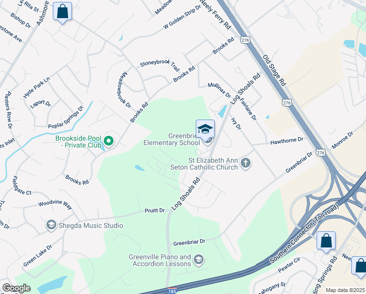 map of restaurants, bars, coffee shops, grocery stores, and more near 853 Log Shoals Road in Greenville