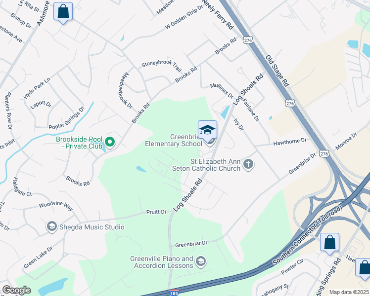 map of restaurants, bars, coffee shops, grocery stores, and more near 853 Log Shoals Road in Greenville