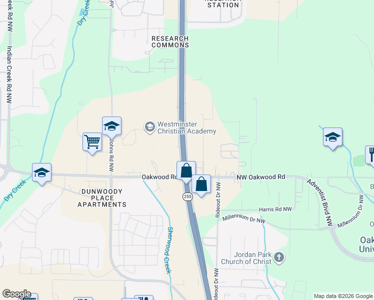 map of restaurants, bars, coffee shops, grocery stores, and more near 4514 Research Park Boulevard Northwest in Huntsville