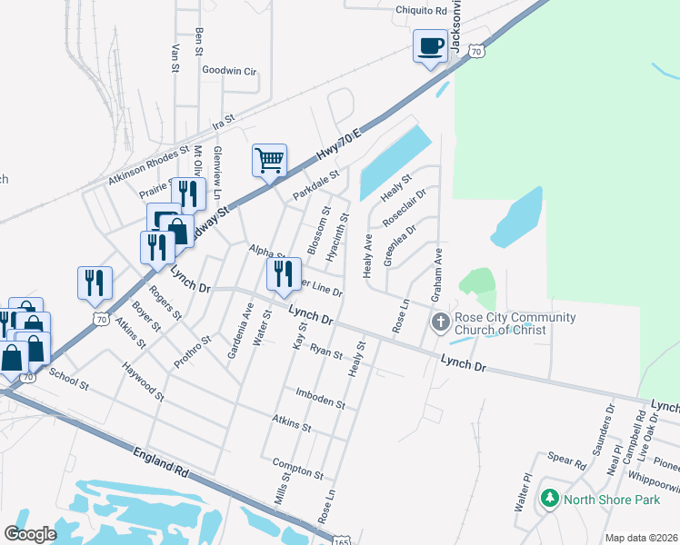 map of restaurants, bars, coffee shops, grocery stores, and more near 701 Mills Street in North Little Rock