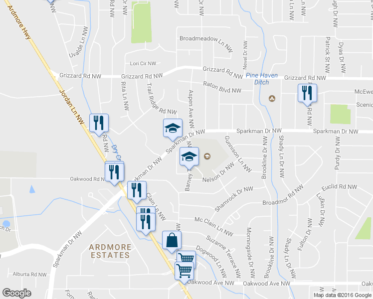 map of restaurants, bars, coffee shops, grocery stores, and more near 2513 Barney Terrace Northwest in Huntsville