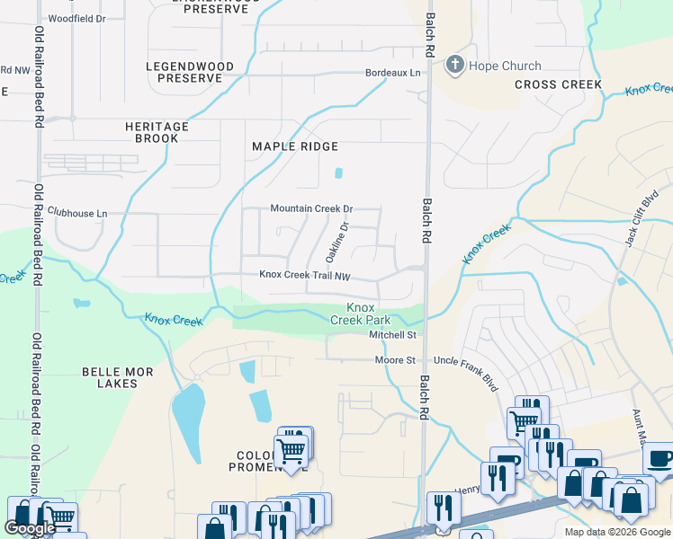 map of restaurants, bars, coffee shops, grocery stores, and more near 104 Oakline Drive in Madison