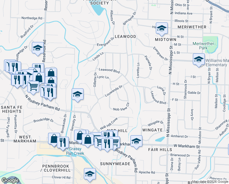 map of restaurants, bars, coffee shops, grocery stores, and more near 4 Lyric Lane in Little Rock