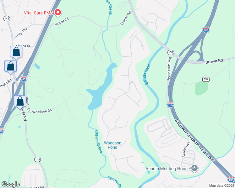 map of restaurants, bars, coffee shops, grocery stores, and more near 103 Congaree Court in Piedmont