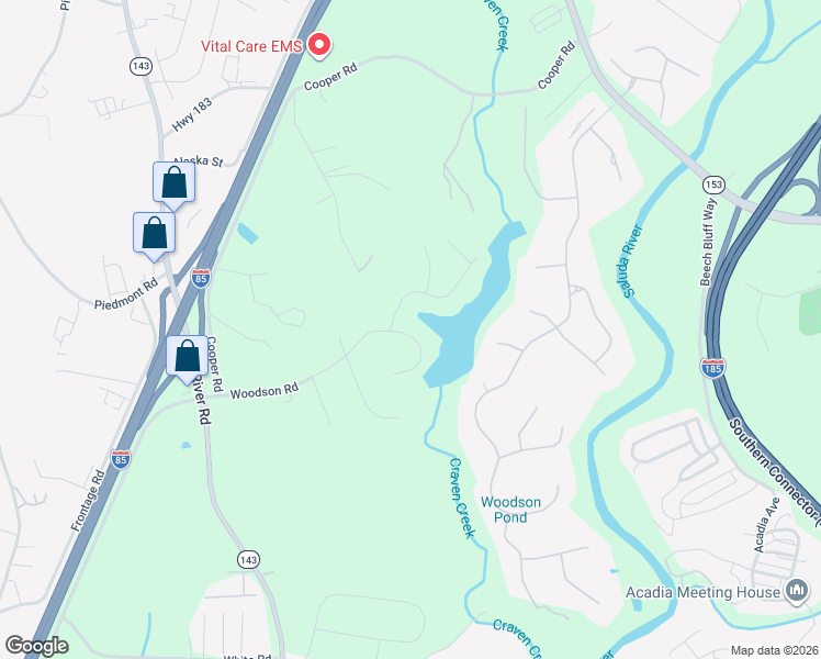 map of restaurants, bars, coffee shops, grocery stores, and more near 403 Woodson Road in Piedmont
