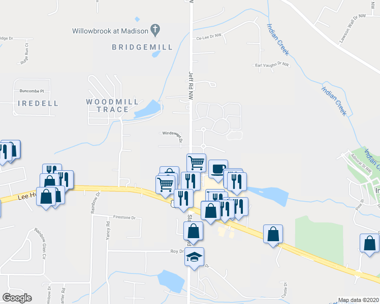map of restaurants, bars, coffee shops, grocery stores, and more near 7003 Windscape Drive Northwest in Madison