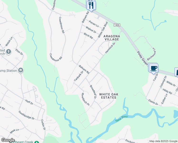 map of restaurants, bars, coffee shops, grocery stores, and more near 215 Balsam Road in Jacksonville