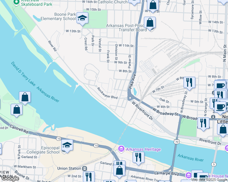 map of restaurants, bars, coffee shops, grocery stores, and more near 1302 West 4th Street in North Little Rock