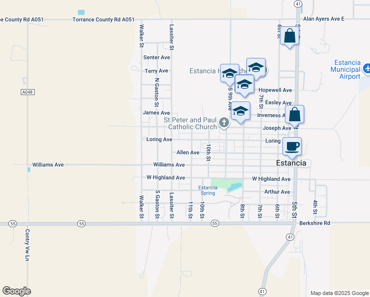 map of restaurants, bars, coffee shops, grocery stores, and more near 1105 Allen Avenue in Estancia