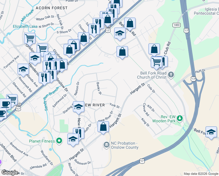 map of restaurants, bars, coffee shops, grocery stores, and more near 130 Bryan Place in Jacksonville
