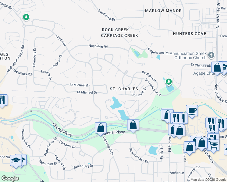 map of restaurants, bars, coffee shops, grocery stores, and more near 13701 Pompano Drive in Little Rock