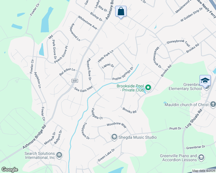 map of restaurants, bars, coffee shops, grocery stores, and more near 212 Courtneybrook Trail in Mauldin