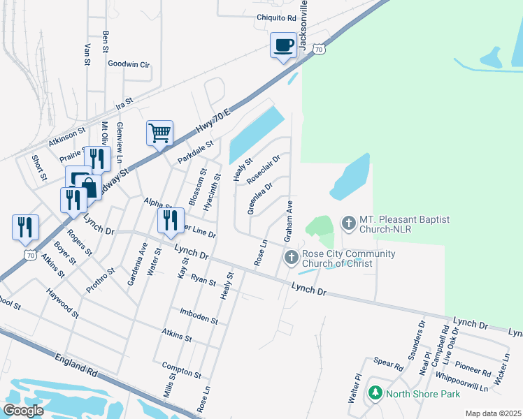 map of restaurants, bars, coffee shops, grocery stores, and more near 801 Greendale Dr in North Little Rock