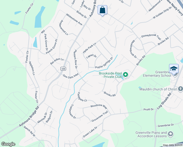 map of restaurants, bars, coffee shops, grocery stores, and more near 212 Courtneybrook Trail in Mauldin