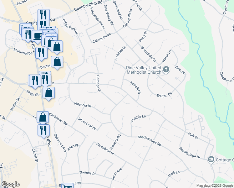 map of restaurants, bars, coffee shops, grocery stores, and more near 107 Cottage Lane in Jacksonville