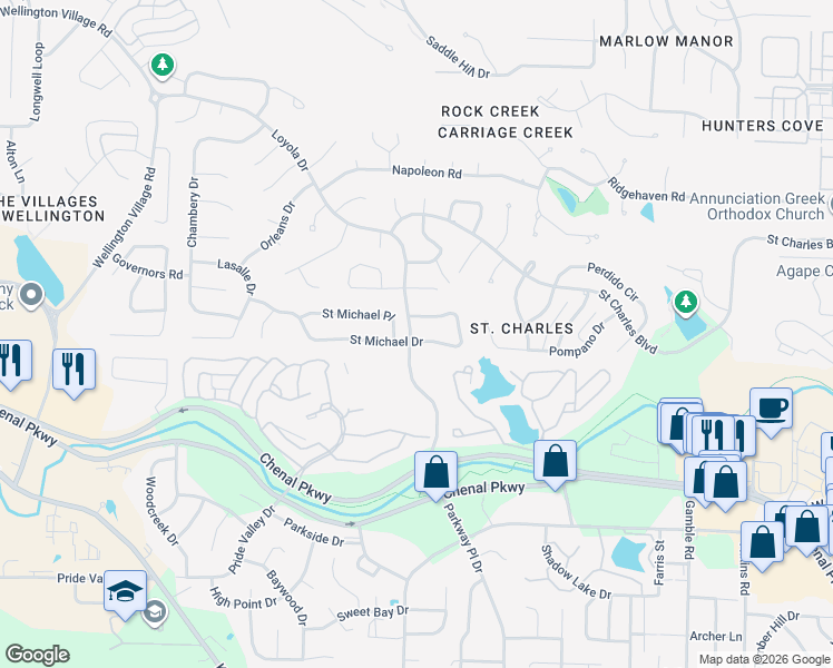 map of restaurants, bars, coffee shops, grocery stores, and more near 13920 Saint Michael Drive in Little Rock