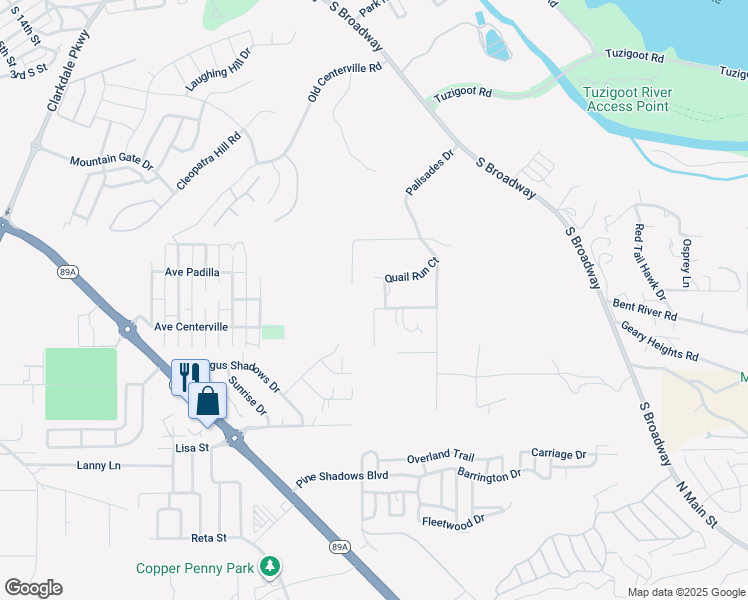 map of restaurants, bars, coffee shops, grocery stores, and more near 858 Rabbit Run in Clarkdale