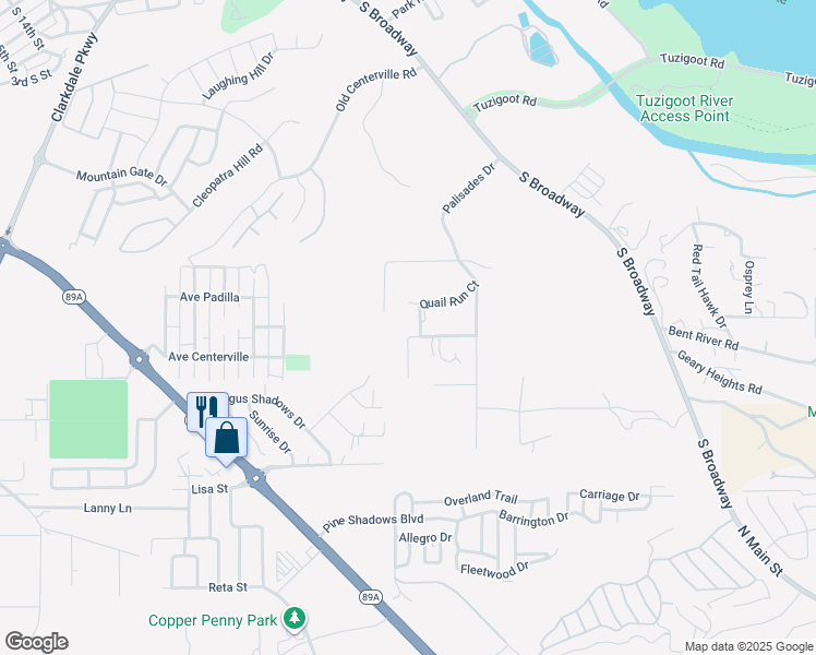 map of restaurants, bars, coffee shops, grocery stores, and more near 858 Rabbit Run in Clarkdale
