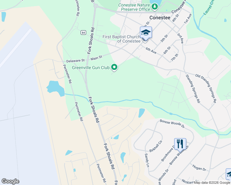 map of restaurants, bars, coffee shops, grocery stores, and more near 1111 Fork Shoals Road in Greenville