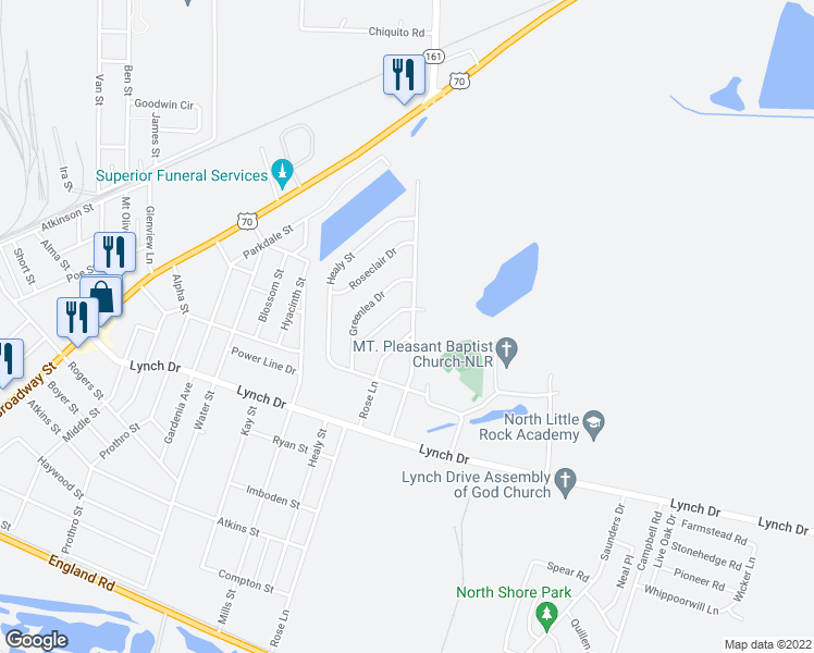 map of restaurants, bars, coffee shops, grocery stores, and more near 809 Graham Avenue in North Little Rock