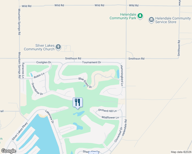 map of restaurants, bars, coffee shops, grocery stores, and more near 15047 Blue Grass Drive in Helendale