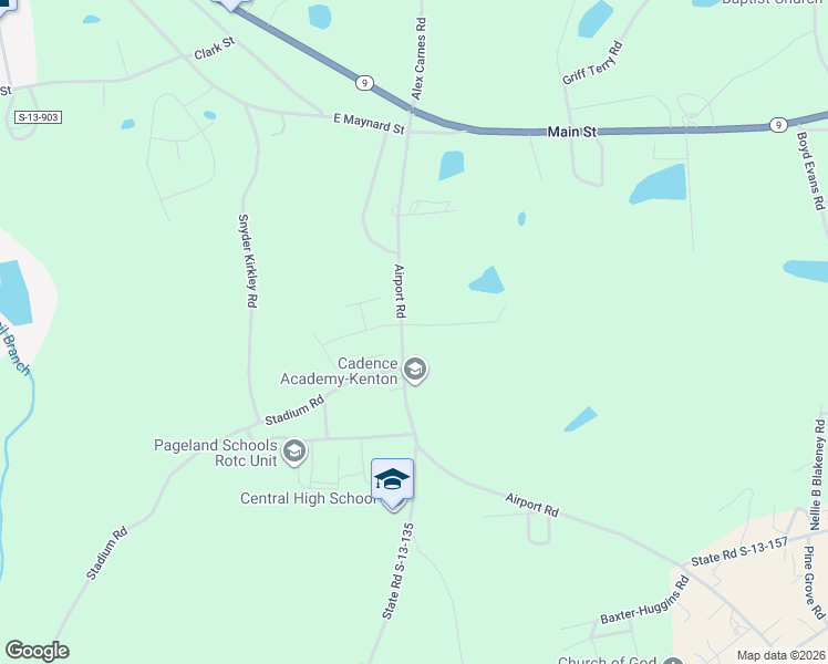 map of restaurants, bars, coffee shops, grocery stores, and more near 497 Airport Road in Pageland