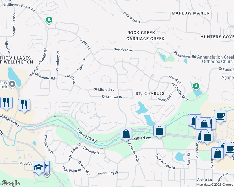 map of restaurants, bars, coffee shops, grocery stores, and more near 13920 Saint Michael Drive in Little Rock