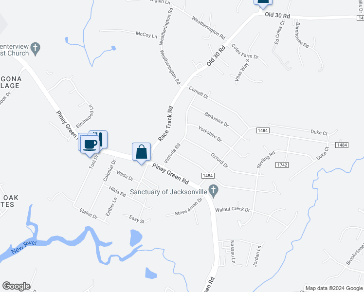 map of restaurants, bars, coffee shops, grocery stores, and more near 8 Victoria Road in Jacksonville
