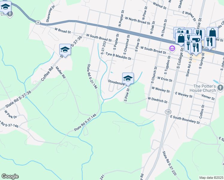 map of restaurants, bars, coffee shops, grocery stores, and more near 10 Pine Manor Circle in Walhalla