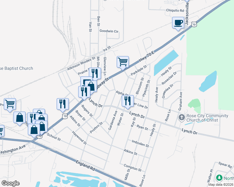 map of restaurants, bars, coffee shops, grocery stores, and more near 615 Pollock Street in North Little Rock