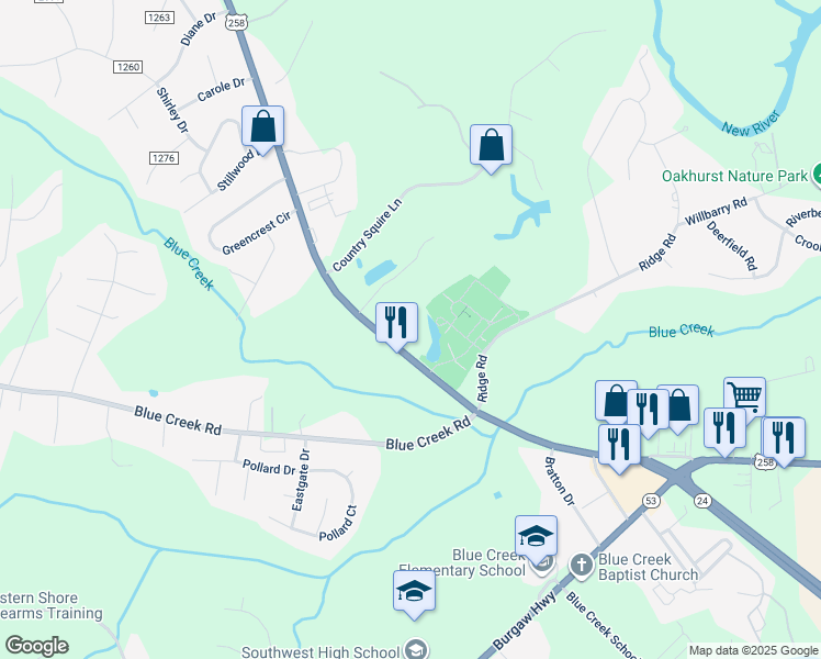 map of restaurants, bars, coffee shops, grocery stores, and more near 3340 Richlands Highway in Jacksonville