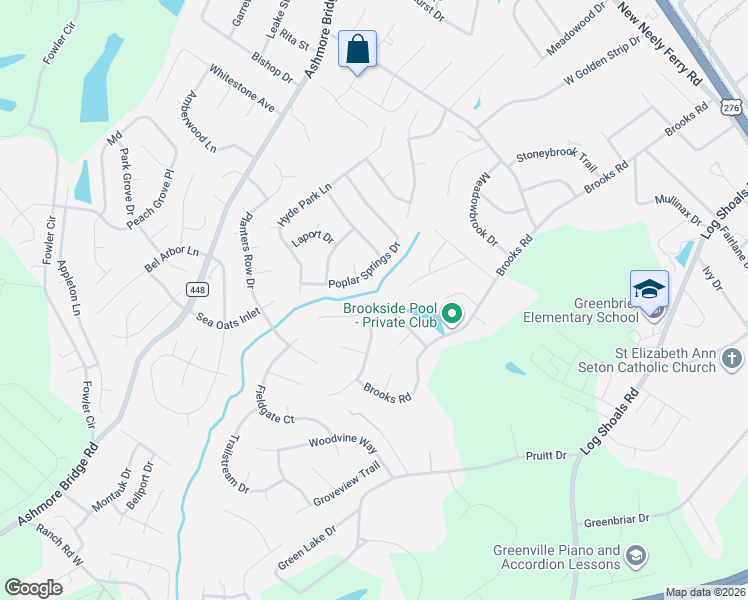 map of restaurants, bars, coffee shops, grocery stores, and more near 118 Courtneybrook Trail in Mauldin