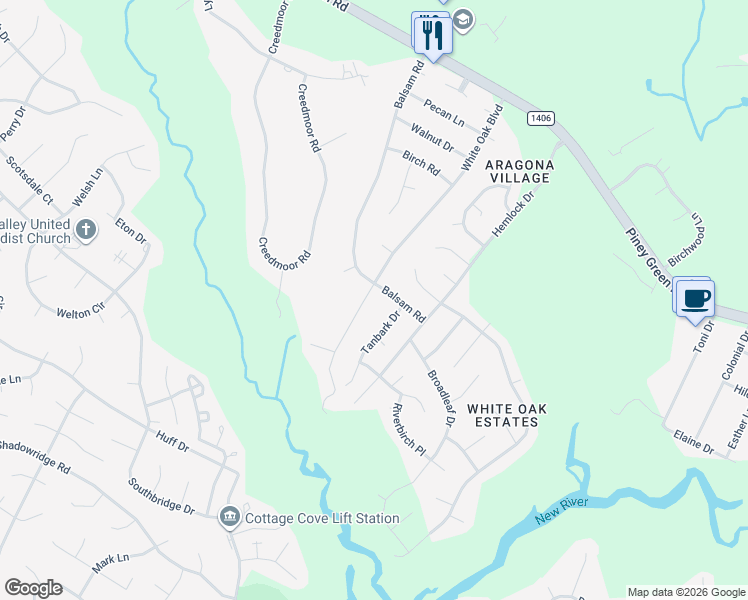 map of restaurants, bars, coffee shops, grocery stores, and more near 160 Balsam Court in Jacksonville