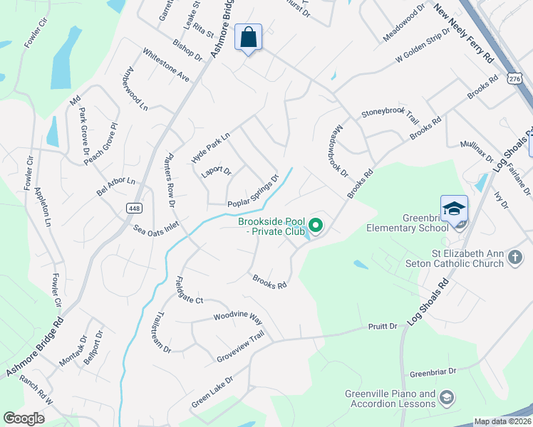 map of restaurants, bars, coffee shops, grocery stores, and more near 118 Courtneybrook Trail in Mauldin