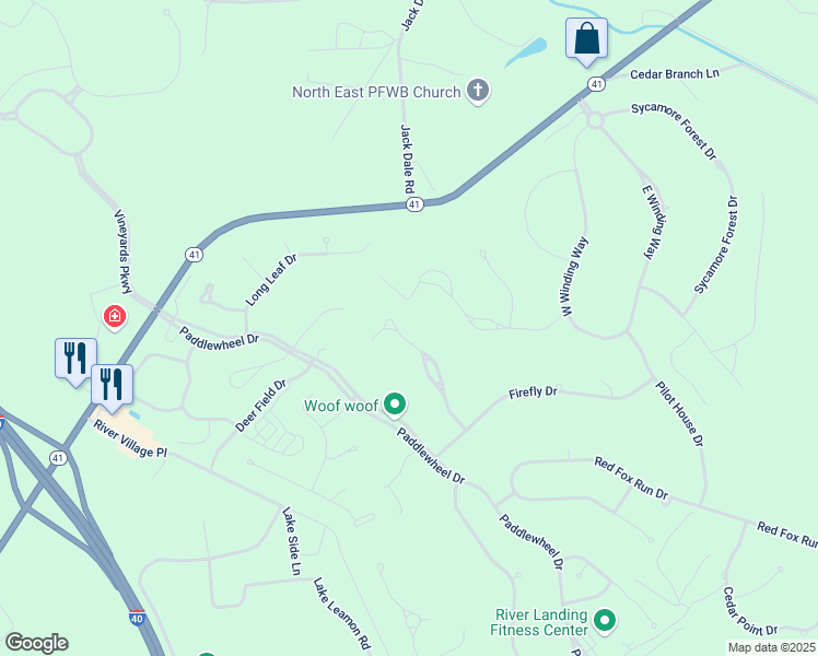 map of restaurants, bars, coffee shops, grocery stores, and more near 166 Legacy Lakes in Wallace