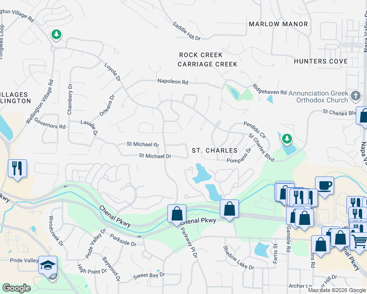 map of restaurants, bars, coffee shops, grocery stores, and more near 13900 Saint Michael Drive in Little Rock