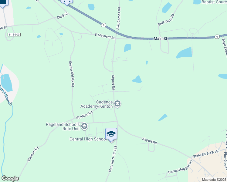 map of restaurants, bars, coffee shops, grocery stores, and more near 497 Airport Road in Pageland