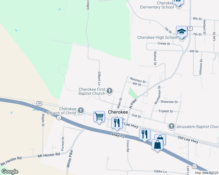 map of restaurants, bars, coffee shops, grocery stores, and more near 950 Adams Street in Cherokee
