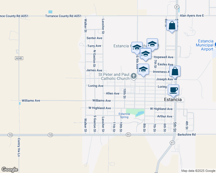 map of restaurants, bars, coffee shops, grocery stores, and more near 1105 Allen Avenue in Estancia