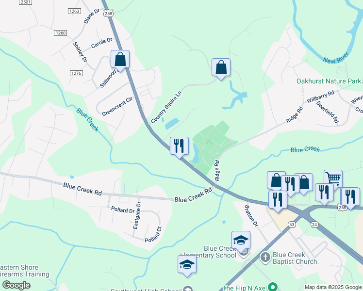 map of restaurants, bars, coffee shops, grocery stores, and more near 3338 Richlands Highway in Jacksonville