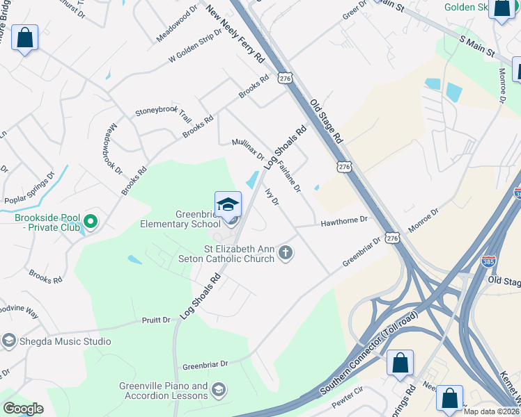 map of restaurants, bars, coffee shops, grocery stores, and more near 108 Perigon Court in Greenville