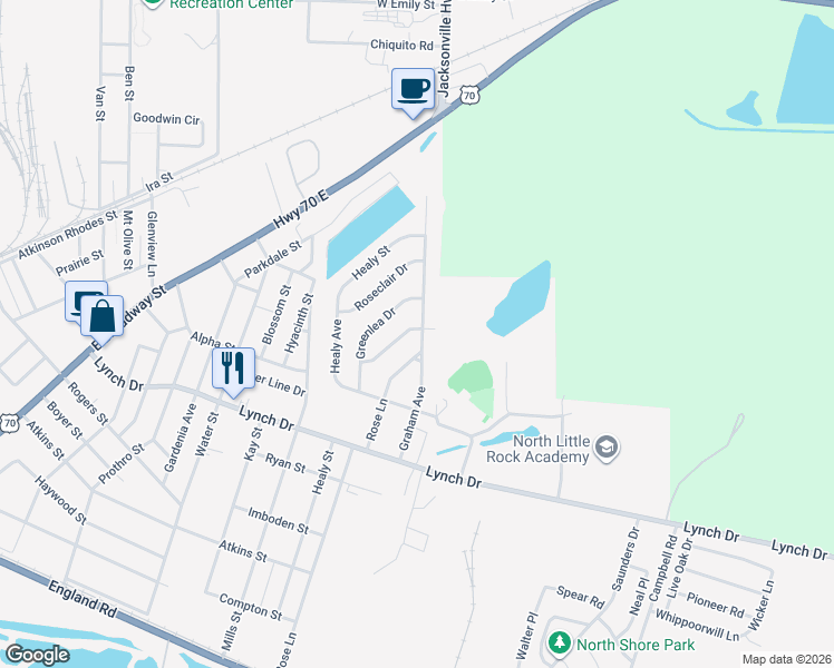 map of restaurants, bars, coffee shops, grocery stores, and more near 809 Graham Avenue in North Little Rock