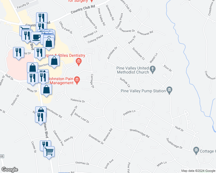 map of restaurants, bars, coffee shops, grocery stores, and more near 110 Cottage Lane in Jacksonville