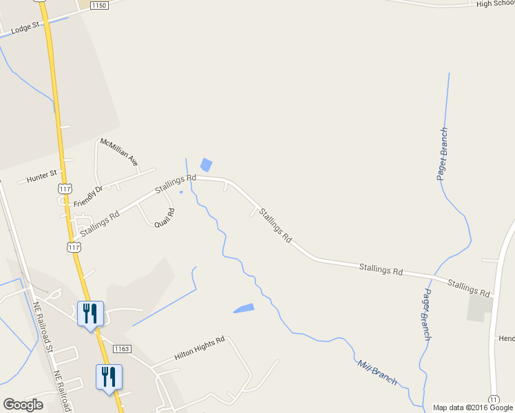 map of restaurants, bars, coffee shops, grocery stores, and more near Stallings Road in Wallace