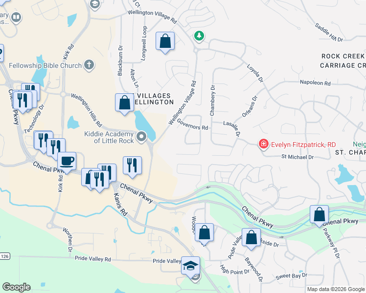 map of restaurants, bars, coffee shops, grocery stores, and more near 314 Parliament Street in Little Rock